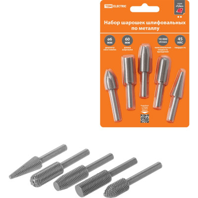 Набор шарошек TDM ELECTRIC борфрез шлифовальных, Ø 6 мм, L 60 мм SQ1097-0523