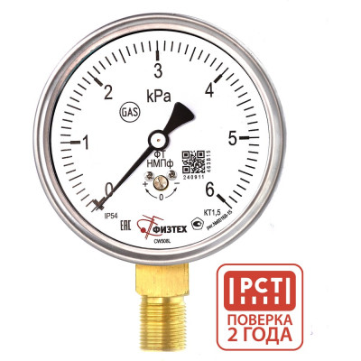 Напоромер (манометр низкого давления) Физтех НМПф 0-6 кПа кт.1,5 d.100 IP54 G1/2 РШ 4687205178756