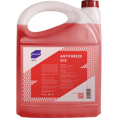 Антифриз SotSnab для двигателя автомобиля Антифриз G12 (красный), 10 кг, 10л, (-40), охлаждающая жидкость СотСнаб АНТG12кр-30.10