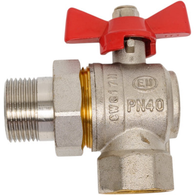 Кран шаровой EUROS Grand угловой, с американкой, ручка-бабочка, 1" ВР-НР EU.ST1288050 1