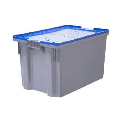 Ящик полимерный Тара.ру 600x400x365 Safe PRO гл. дно/сплошной серый с синей крышкой 33152