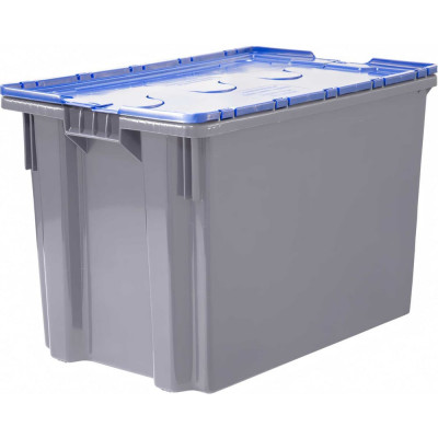 Ящик полимерный Тара.ру 600x400x415 Safe PRO гл. дно/сплошной серый с синей крышкой 33154