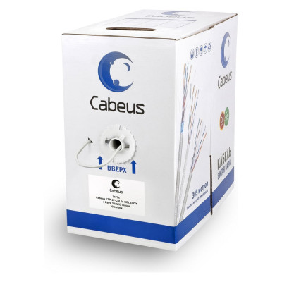 Кабель Cabeus витая пара, экранированная FTP (F/UTP), категория 5e, 4 пары (24 AWG), одножильный, серый, экран - фольга, LSZH, нг(А)-HF, 305 м FTP-4P-Cat.5e-SOLID-LSZH-GY