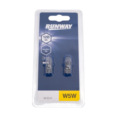 Лампа накаливания RUNWAY W5W 12В 5Вт 2шт блистер RW-W5W-b