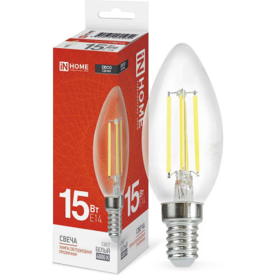 Лампа IN HOME сд LED-СВЕЧА-deco 15Вт 230В Е14 4000К 1455Лм прозрачная 4690612055954