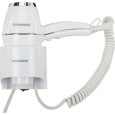 Фен для волос настенный SONNEN hd-2206 super power, 1850 вт, 2 скорости, белый, 608482