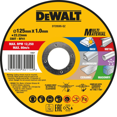 Отрезной диск Dewalt по мультиматериалу 125x1 мм, DT20595 DT20595-QZ