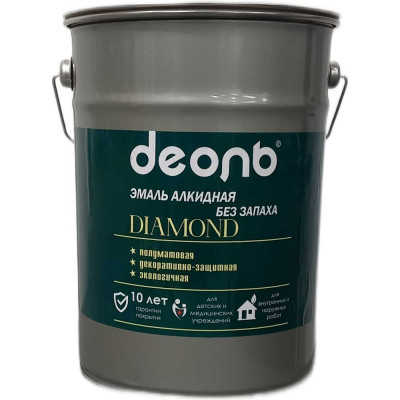 Алкидная эмаль Деоль Diamond без запаха, белая, 18 л 00033006