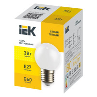 Светодиодная декоративная лампа IEK Lighting g60 шар 3вт 230в теплый белый e27 LLE-G60-3-230-WW-E27