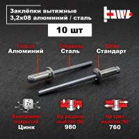 Вытяжные заклепки BOWT алюминий-сталь 3,2x8 10 шт A03007