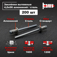 Вытяжные заклепки BOWT алюминий-сталь 4,0x6 200 шт A03033