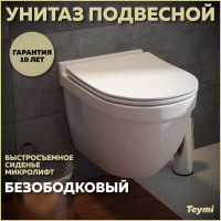Унитаз Teymi Vitra Pro подвесной безободковый, сиденье микролифт T40806 ЦБ-00268560