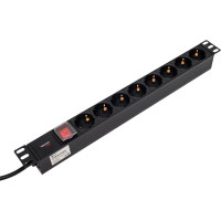 Блок розеток EKF PDU TERACOM PRO 19" 1U 16А/250В 8 розеток Schuko с выключателем, шнур питания длиной 2 метра, сечение 3x1.5 мм2, вилка Schuko, корпус пластик, черный TRP-HPD-LSP-16A-8SH-2MSH