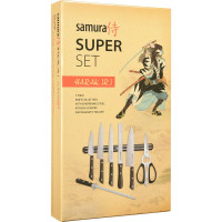 Набор ножей Samura "HARAKIRI" Super Set 8в1, 11, 23, 45, 57, 85, мусат, ножницы, магнитный держатель SHR-0280B/K
