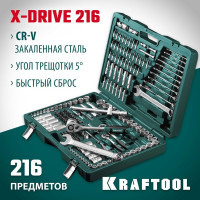 Универсальный набор инструмента KRAFTOOL X drive 216 предм. (1/2"+3/8"+1/4") 27888-H216