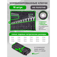 Набор комбинированных ключей ForsLine 8-19, 21, 22, 24, 27, 30, 32 мм, 18 предметов на полотне FL-5181P(54263)
