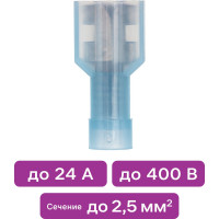 Плоский виброустойчивый разъем duwi,, РпИм 2.5-6.3 (мама), 2.5мм², термоусадка, синий, 10шт, 26496 9