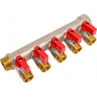 Латунный коллектор Terma 3/4"в/н с 5-ю шаровыми кранами на 1/2" (нар.резьбы) (14018) 41234