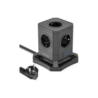 Сетевой фильтр QUMO Power Block System PD1 12SP5U P-0003, 5 розеток, 2500 Вт, 10A, кабель 2м 3*1 мм чистая медь, пожаробезопасный пластик, евровилка, 2 USB порта 2,4A + USB-C 30W 42087