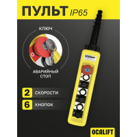 Пульт управления OCALIFT 6 кнопок, 2 скорости, стоп, ключ, IP65 для кран балки XAC-A6913Y
