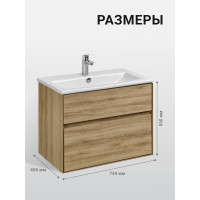 Тумба AQUATON Либерти 75/2 дуб Эльвезия (Элина 75, MILA 400, MILA 350х350, Одри 420x620 Soft, Лола 60) 00090096