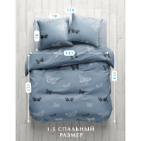 Комплект постельного белья Guten Morgen бязь, рис.1074, Black and White Butterflies, 1.5 спальный, с наволочкой 70x70 см D-1074-143-150-70