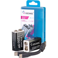 Аккумулятор КОСМОС крона Li-ion 9V 1000мАч 2 шт в боксе KOCLi9V1200mAh2B