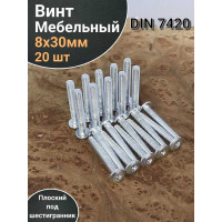 Винт мебельный 23 Болта 8x30 плоский под шестигранник DIN7420, 20 шт. БП-00033171