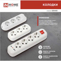 Пятиместная с выключателем и заземлением IN HOME Колодка УЗВ-5-GRAND 5250 4690612043098