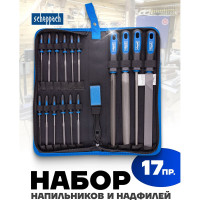 Набор напильников и надфилей разнопрофильных Scheppach 17пр (плоск, треуг, квадр, круг, полукруг, L-100мм,L-200мм) в чехле Sch-5056W(60325)