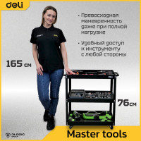 Тележка DELI DL433023 инструментальная трехсекционная на колесах 700x350x760мм (до 210кг, толщина полки 0,7мм, толщина стойки 1,2мм) 123205