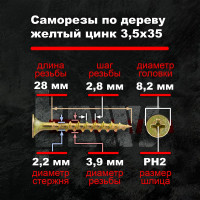 Саморезы по дереву BOWT, для гипсокартона желтые 3,5x35 100 шт Z02217