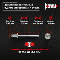 Вытяжные заклепки BOWT алюминий-сталь 4,0x6 200 шт A03033