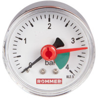 Манометр ROMMER аксиальный с указателем предела, корпус dn 50 мм 1/4" bsp, 0...4 бар, кл.2.5 rim-0007-500408 RG0092A08GT0MM