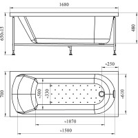 Акриловая ванна Радомир Николь 168x70, фронтальная панель, каркас 2-78-0-0-1-240Р