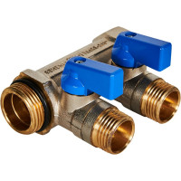 Коллектор с шаровыми кранами STOUT Smb 6211 341202 3/4", 2 отвода 1/2", синие ручки RG0091AACQMGBP