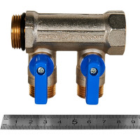 Коллектор с шаровыми кранами STOUT Smb 6211 341202 3/4", 2 отвода 1/2", синие ручки RG0091AACQMGBP