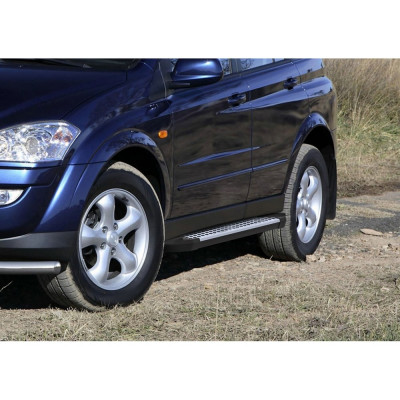 Пороги "Bmw-Style круг" Rival для SsangYong Kyron I рестайлинг 2007-2016, 173 см, 2 шт., алюминий, D173AL.5301.1