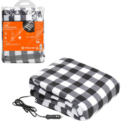 Автомобильный плед с подогревом Airline 12В, 45Вт (140х110 см), флис, черно-белый ADHC020