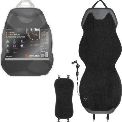 Накидка с подогревом на переднее сидение Airline PRO, 12/24В, 36Вт, встроенный пульт, искусственный мех/кожа, черный ADHC017