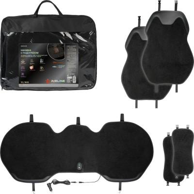 Накидка с подогревом на заднее сидение Airline PRO, 12/24В, 33Вт, встроенный пульт, искусственный мех/кожа, черный ADHC018