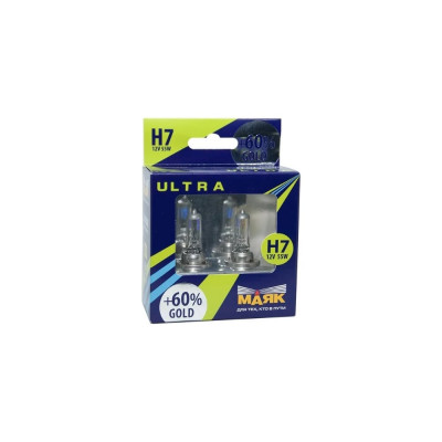 Автомобильная галогенная лампа МАЯК H7, 12 В, 55 Вт, PX26d, Gold +60%, ULTRA, 2 шт. 82720G+60
