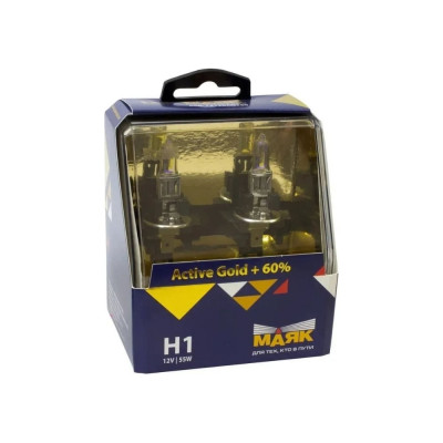 Автомобильная галогенная лампа МАЯК H1, 12V, 55W, P14.5s Active Gold +60%, 2 шт. 72120AG+60