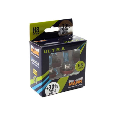 Автомобильная галогенная лампа МАЯК H8, 12V, 35W, PGJ19-1 Super White +30%  ULTRA, 2 шт. 82820SW+30