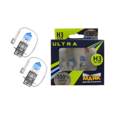 Автомобильная лампа МАЯК Н 3 12V 55W PK22s Super Light +100% ULTRA 82320SL+100