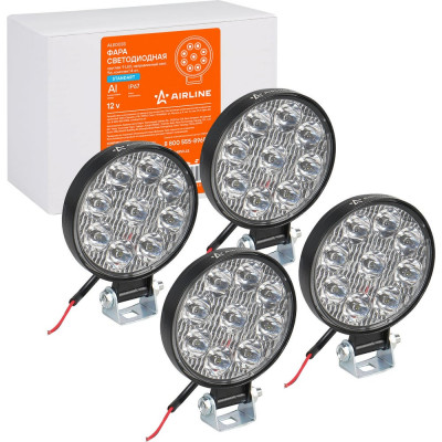 Круглая светодиодная фара Airline 9 LED направленный свет, 9W, 83x83x22 мм, 12V, комплект 4 шт. STANDART ALED033