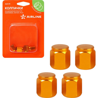 Колпачки на шинный вентиль Airline K-3, оранжевые, металл, 4 шт. AVC19