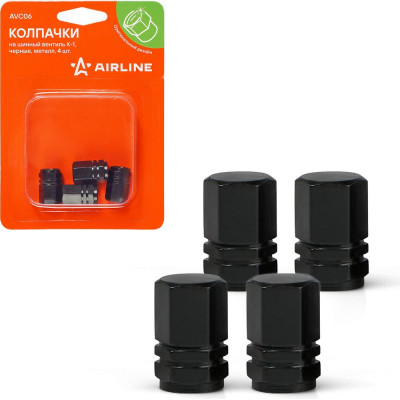 Колпачки на шинный вентиль Airline K-1, черные, металл, 4 шт. AVC06