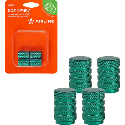 Колпачки на шинный вентиль Airline K-2, зеленые, металл, 4 шт. AVC14