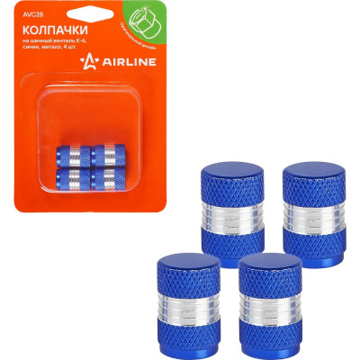 Колпачки на шинный вентиль Airline K-6, синие, металл, 4 шт. AVC28